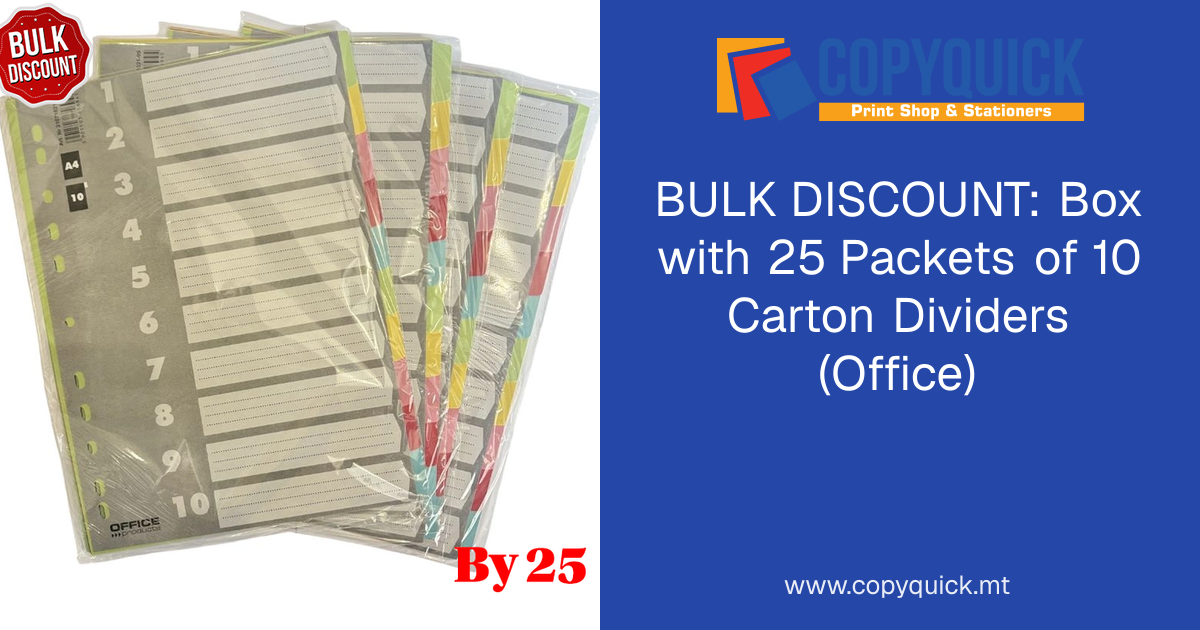 BULK DISCOUNT: Box with 25 Packets of 10 Carton Dividers (Office ...