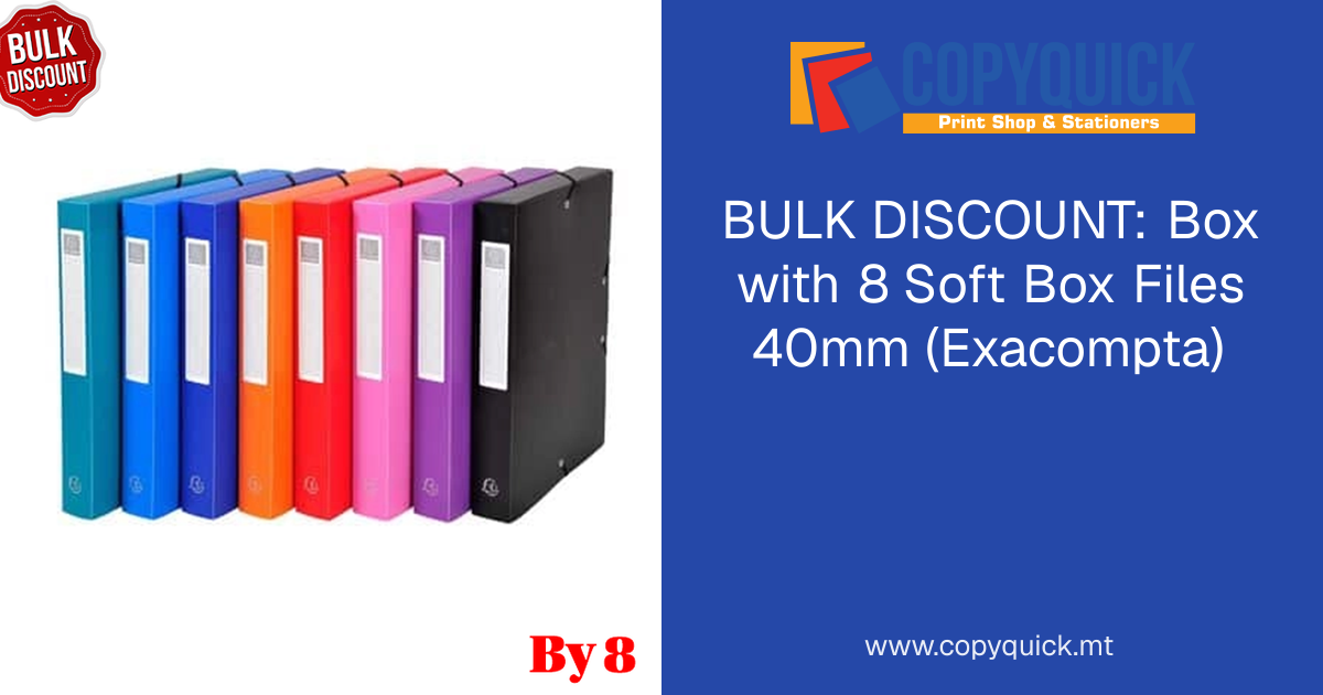 BULK DISCOUNT: Box with 8 Soft Box Files 40mm (Exacompta) | CopyQuick