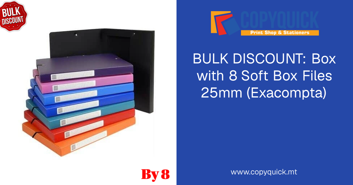 BULK DISCOUNT: Box with 8 Soft Box Files 25mm (Exacompta) | CopyQuick