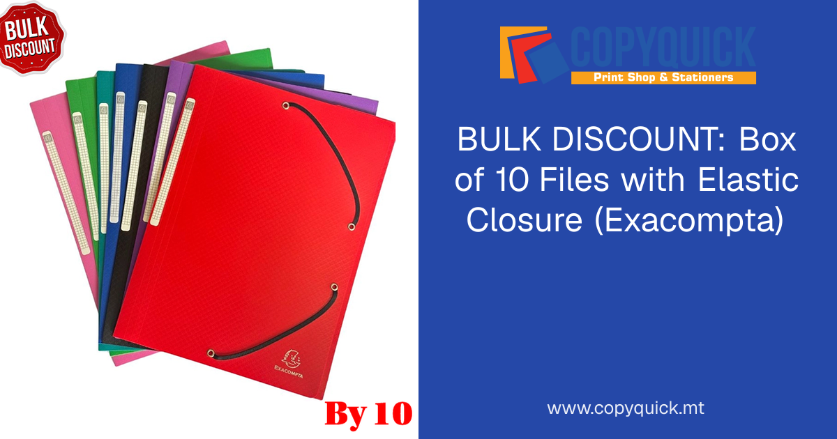 BULK DISCOUNT: Box of 10 Files with Elastic Closure (Exacompta) | CopyQuick