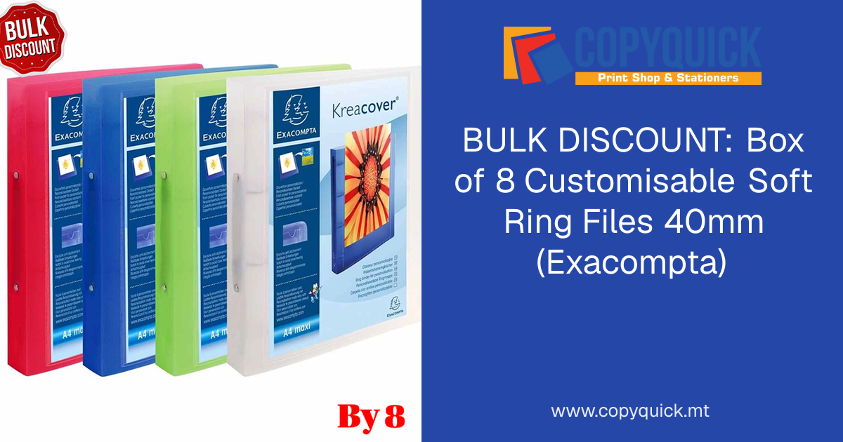 BULK DISCOUNT: Box of 8 Customisable Soft Ring Files 40mm (Exacompta ...