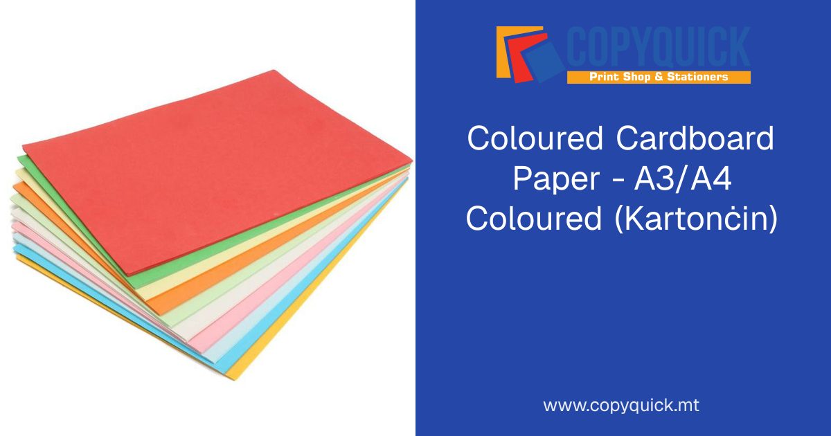 Coloured Cardboard Paper - A3/A4 Coloured (Kartonċin) | CopyQuick