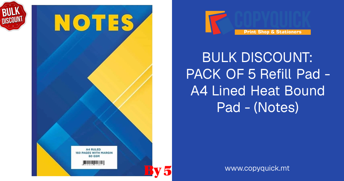 BULK DISCOUNT: PACK OF 5 Refill Pad - A4 Lined Heat Bound Pad - (Notes ...